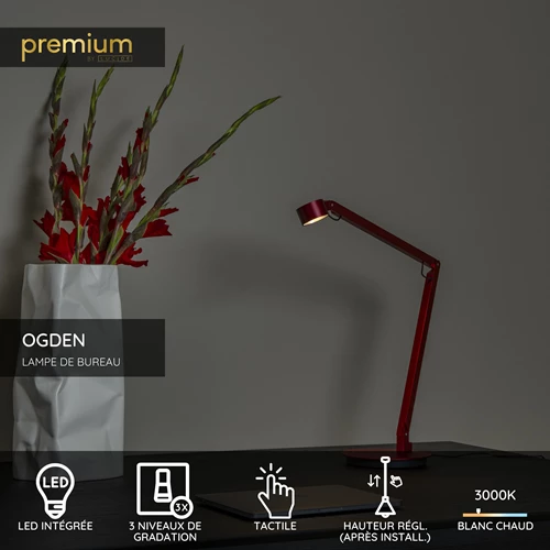 Lucide OGDEN - Lampe de bureau - LED 3 StepDim - 1x7W 3000K - Rouge | Premium - USP